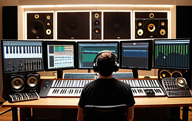 **Prompt 1: The Composer's Foundation of Legitimacy**
A focused music composer in a modern, organized studio environment. They are surrounded by a blend of traditional instruments and cutting-edge digital audio workstation (DAW) equipment. On a central monitor, a meticulously curated digital portfolio is displayed, showcasing diverse musical pieces. Adjacent to it, a prominent, glowing certification badge or diploma visibly symbolizes professional accreditation and legitimacy. The scene emphasizes a strong, well-structured foundation for a successful artistic career in the competitive digital music landscape, conveying professionalism and validated skill.