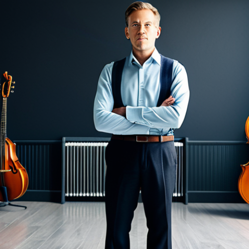 Home 7 **
A composer, fully clothed in professional attire, standing confidently in a modern, sunlit studio filled with musical instruments and sheet music. Perfect anatomy, natural pose, correct proportions, well-formed hands, proper finger count. Safe for work, appropriate content, modest clothing, professional, family-friendly, high-quality rendering, detailed background, dynamic lighting.
**