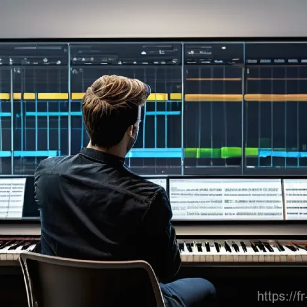 작곡가 자격증으로 창업하기 - **Prompt 1: The Entrepreneurial Composer's Studio**
"A modern, well-lit music studio with a male...