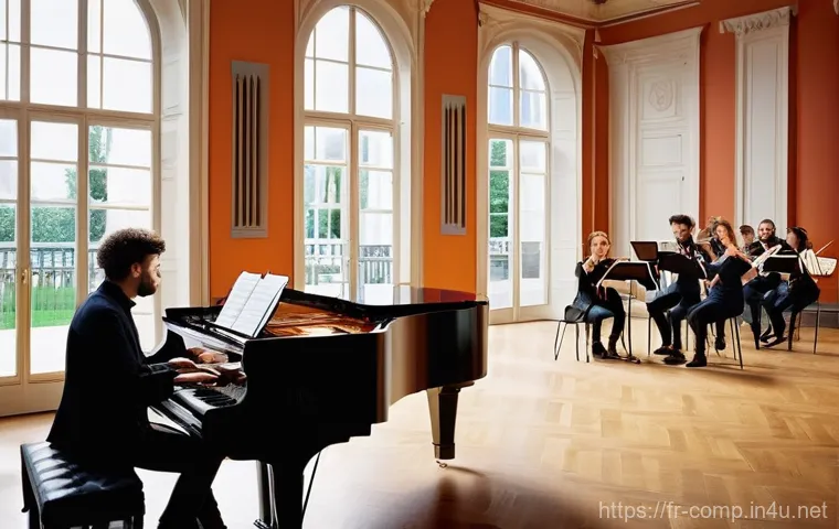 작곡가 자격증 시험 일정 - **Prompt:** A composer, male, in his early 30s, deeply immersed in the process of creating a unique ...