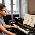 Home 18 작곡가 자격증 준비 비용 - A professional music composition classroom scene in Paris, featuring a diverse group of adult studen...